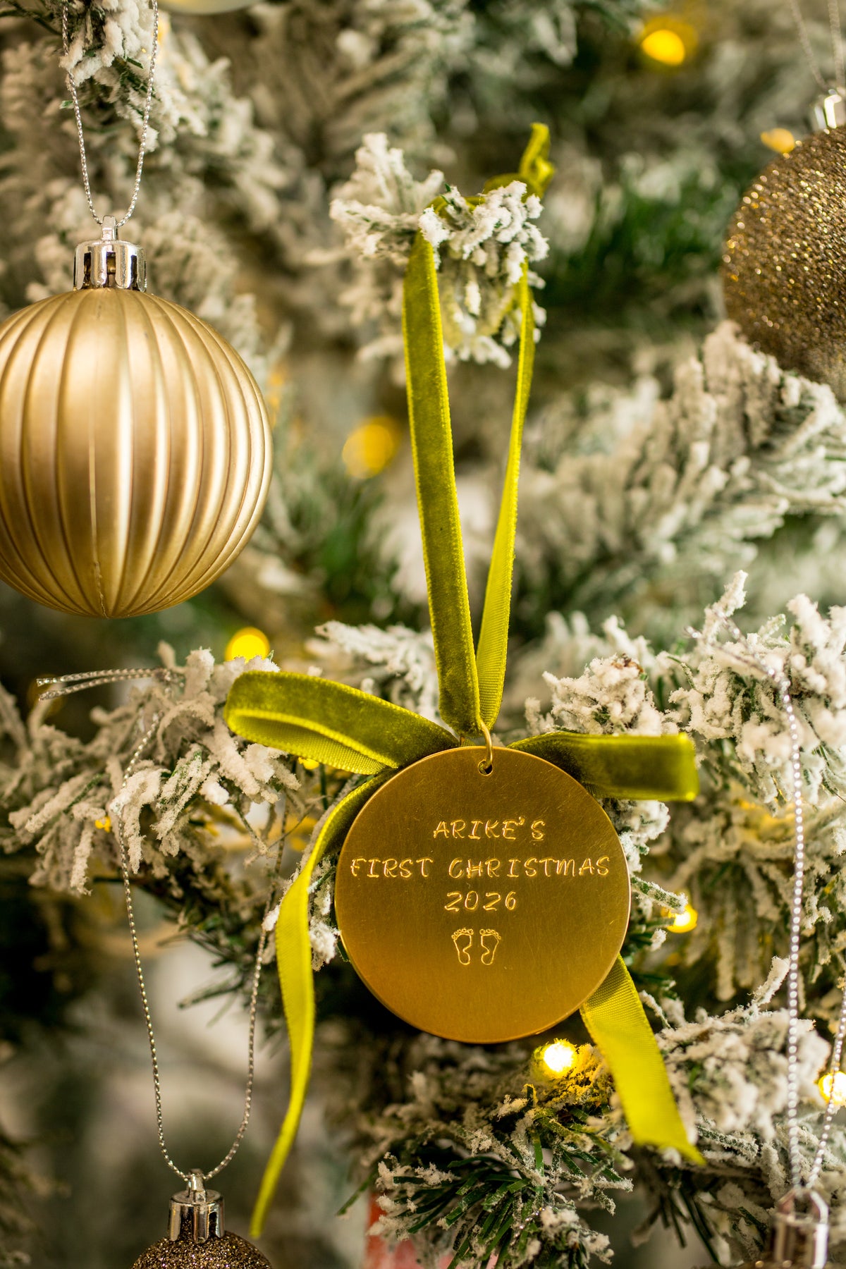 Personalised Christmas Keepsake Ornament  Hand-Stamped Brass